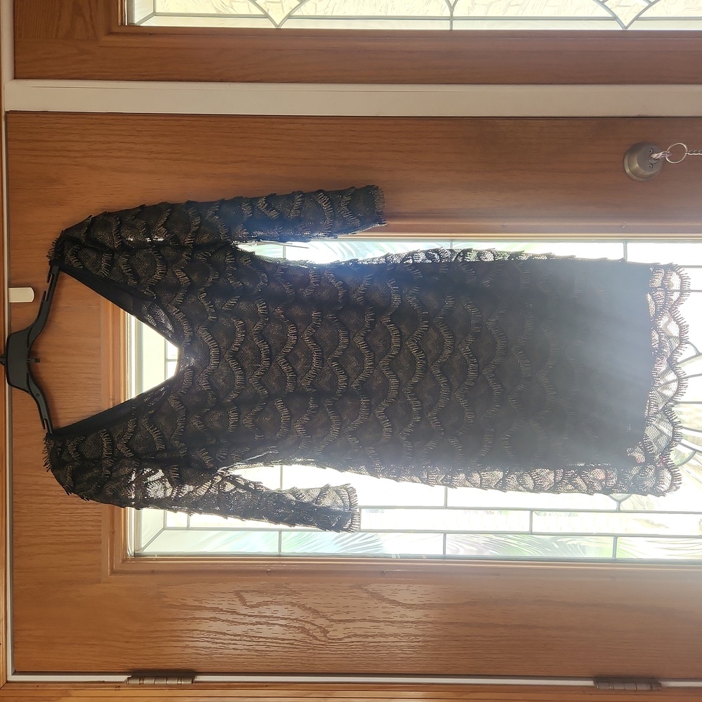NWT Beautiful Guess Bodycon Black & Gold Fringe Dress Size 12
